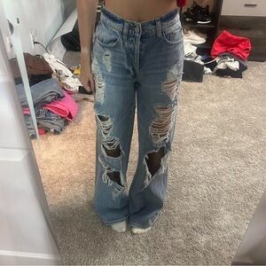 Wide leg ripped jeans